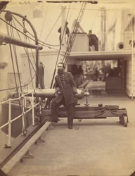 Admiraal David Dixon Porter op het dek van zijn vlaggenschip de Malver na de overwinning bij Ft. Fisher